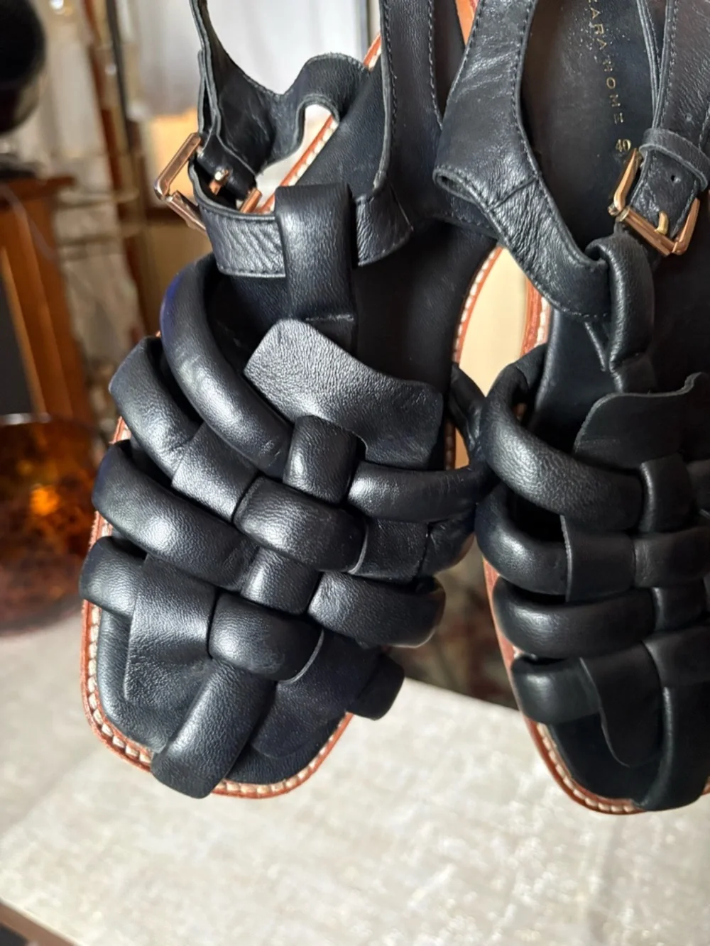 Zara home Black Braided caged Leather Sandals - Picture 9 of 10